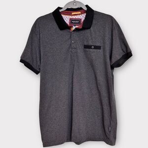 Shirt Mens Polo XL Collar Short Sleeve Preppy Gray Yellow Maroon Abstract One